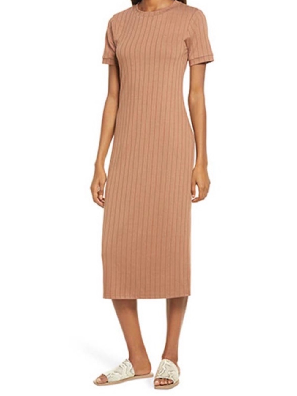 Sancia The Romie Ribbed Midi T-Shirt Dress Small Cocoa Brown Beige Knit